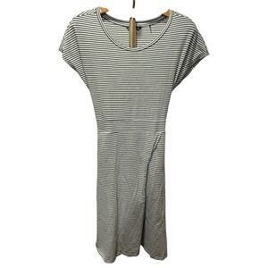 TOAD & CO ~ Cue Wrap Cafe Dress Striped Green and White Faux Wrap Dress